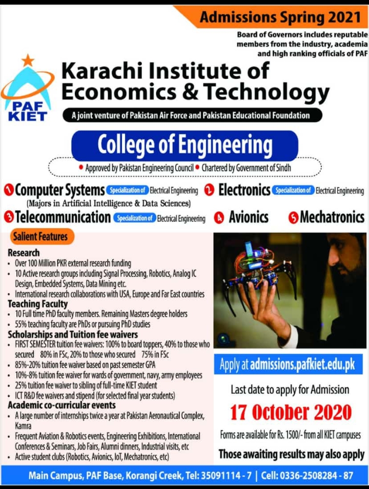 Admissions Spring-2021 (KIET-College of Engineering)